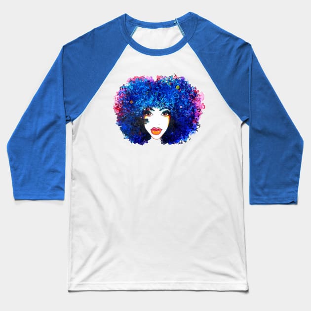 Afro Blue Women Natural Curly Hair Baseball T-Shirt by EllenDaisyShop